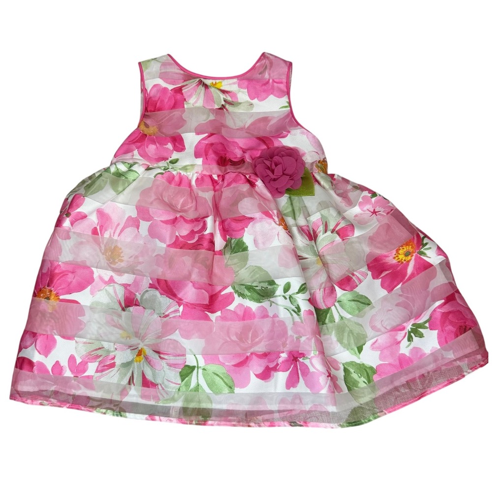 Mia & Mimi Baby Girls Pink Floral Striped Party Dress with Diaper Cover 6-9M NWT